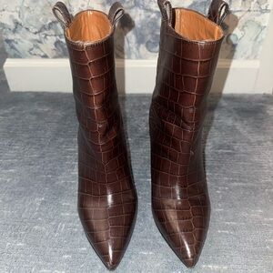 PARIS TEXAS Croc-Embossed Dark Brown Boots